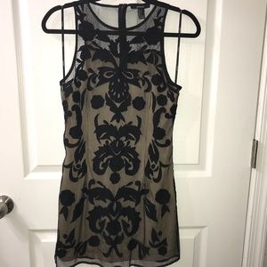 Black mesh bodycon dress with nude lining